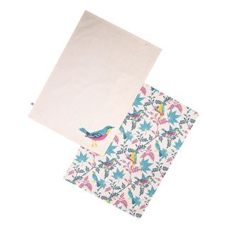 Birds Organic Cotton Set Of 2 Tea Towels - Stone