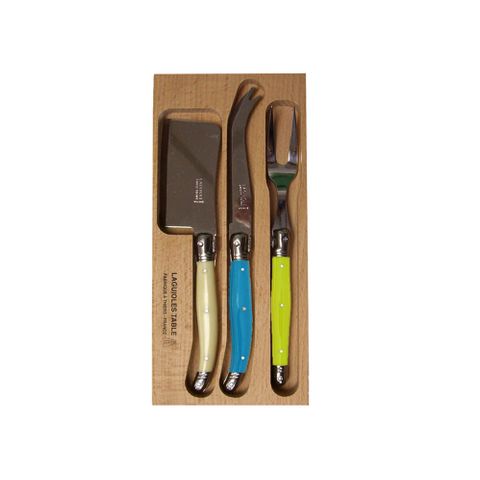 Laguiole Cheese Set Ivory/blue/grn 3pc
