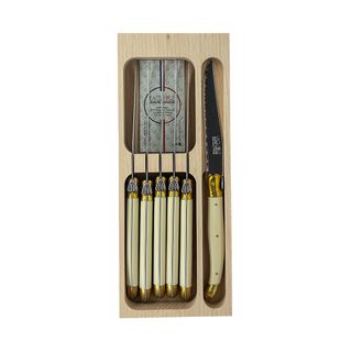 Laguiole Steak Knife Set 6 Ivory Brass