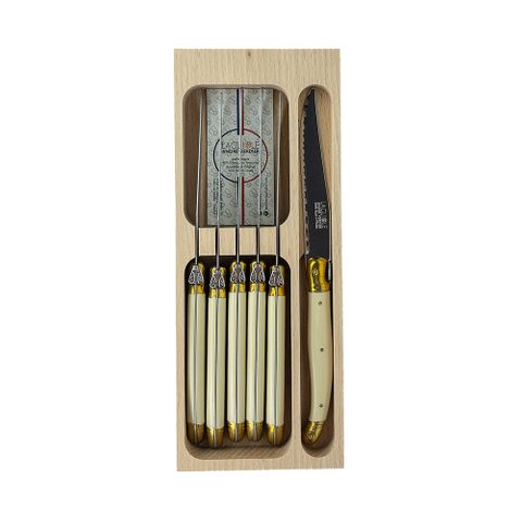 Laguiole Steak Knife Set 6 Ivory Brass