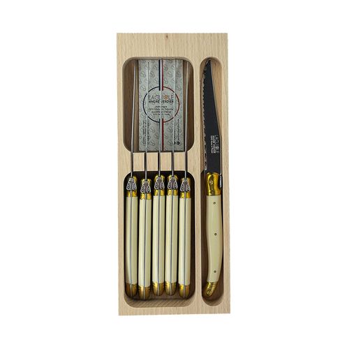 Laguiole Steak Knife Set 6 Ivory Brass