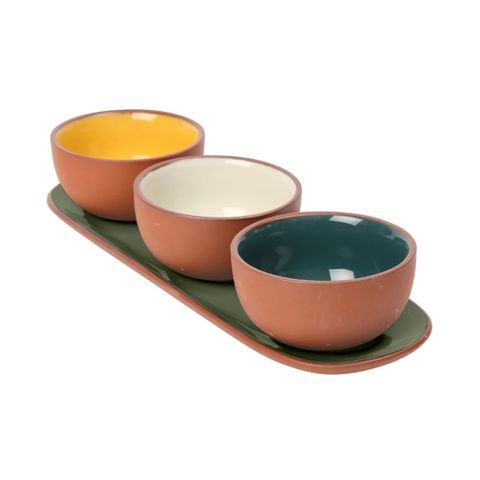 Sintra Glazed Terracotta Set Of 3 Round Snack Bowls