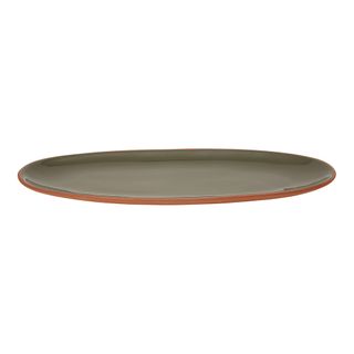 Sintra Glazed Terracotta Oval Serving Platter - Olive Green