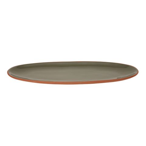 Sintra Glazed Terracotta Oval Serving Platter - Olive Green