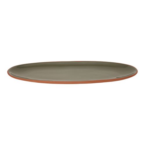 Sintra Glazed Terracotta Oval Serving Platter - Olive Green