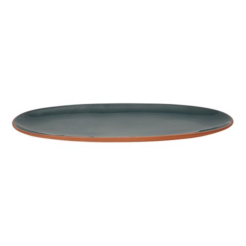 Sintra Glazed Terracotta Oval Serving Platter - Ink Blue