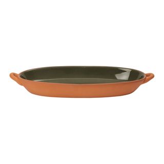 Sintra Glazed Terracotta Oval Baking Dish - Olive Green