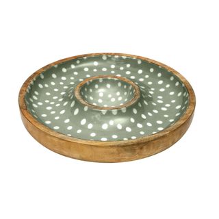 Sintra Mango Wood Spotted Chip And Dip Bowl  - Olive Green