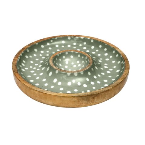 Sintra Mango Wood Spotted Chip And Dip Bowl  - Olive Green