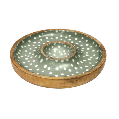 Sintra Mango Wood Spotted Chip And Dip Bowl  - Olive Green