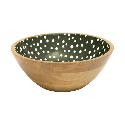 Sintra Mango Wood Spotted Salad Bowl - Olive Green