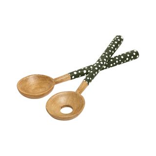 Sintra Mango Wood Spotted Salad Servers - Olive Green