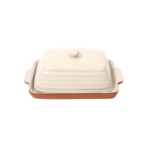 Porto Terracotta Ribbed Butter Dish - Stone