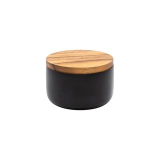Eclipse Short  Wooden Storage Jar In Black With Acacia Top D110 X H70mm