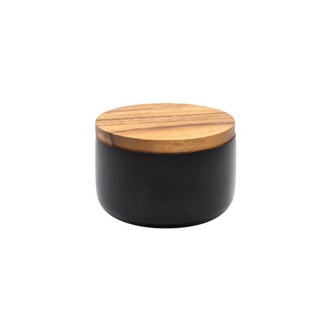 Eclipse Short  Wooden Storage Jar In Black With Acacia Top D110 X H70mm