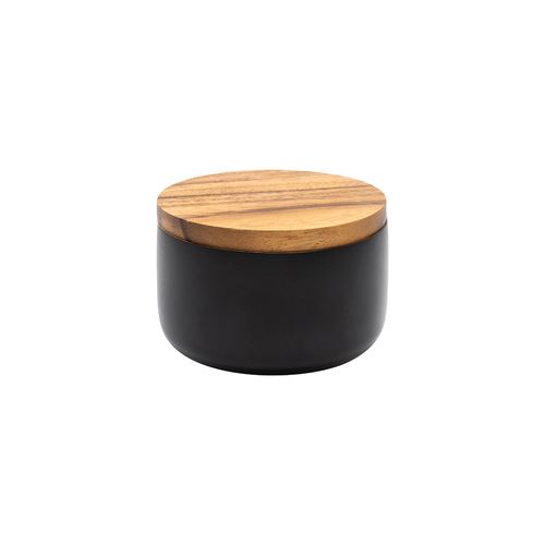 Eclipse Short  Wooden Storage Jar In Black With Acacia Top D110 X H70mm