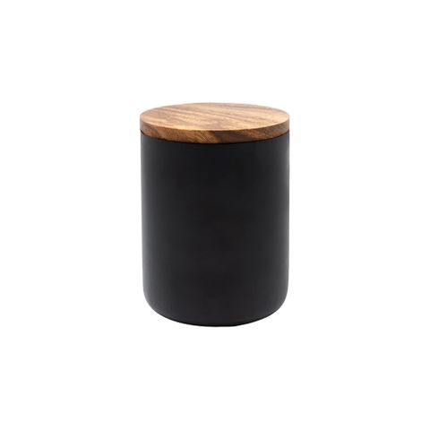 Eclipse Tall Wooden Storage Jar In Black With Acacia Top D110 X H140mm