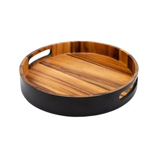 Eclipse Round Tray In Black And Acacia D320 X H50mm