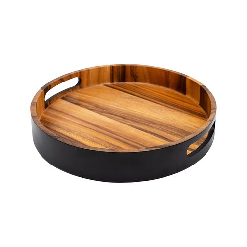 Eclipse Round Tray In Black And Acacia D320 X H50mm