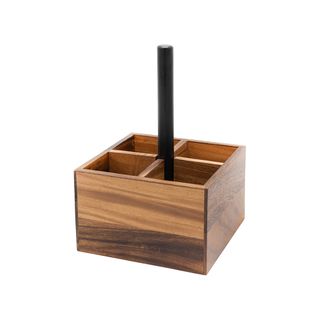 Eclipse Four Compartment Caddy In Black And Acacia 210 X 210 X 305mm