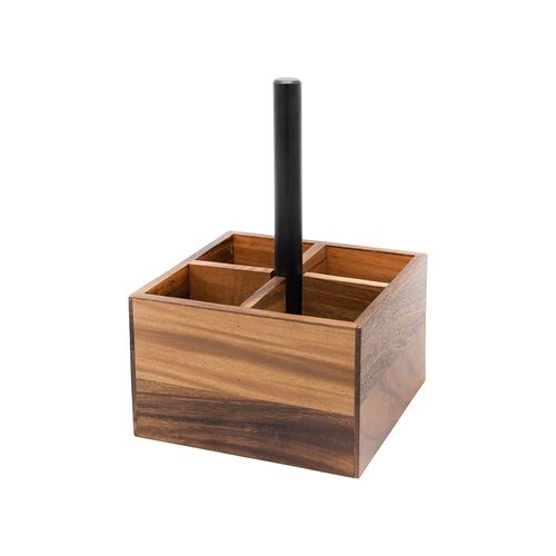 Eclipse Four Compartment Caddy In Black And Acacia 210 X 210 X 305mm