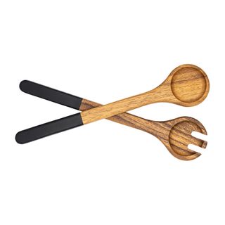 Eclipse Salad Servers In Acacia With Black Handle  300 X 65 X 19mm