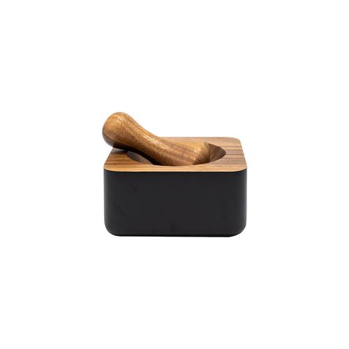 Eclipse Square Pestle & Mortar In Black And Acacia 140 X 140 X 70mm