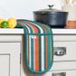 Striped Recycled Cotton Double Oven Gloves - Teal