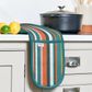 Striped Recycled Cotton Double Oven Gloves - Teal