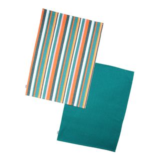 Striped Recycled Cotton Set Of 2 Tea Towels - Teal