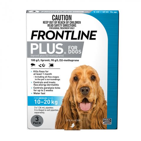 FRONTLINE PLUS Dog Medium Blue 10-20kg 3pk