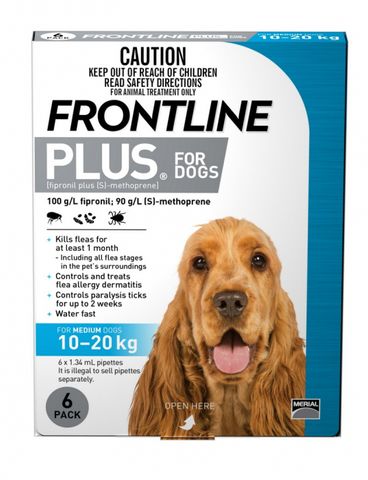 FRONTLINE PLUS Dog Medium Blue 10-20kg 6pk