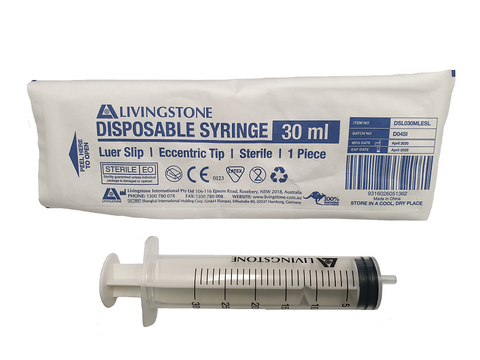 LIVINGSTONE Syringe 30ml Box 50   (Slip Eccentric)