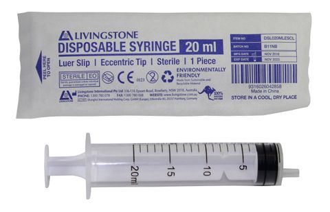 LIVINGSTONE Syringe 20ml Box 50   (Slip Eccentric)
