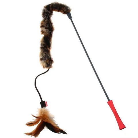 GIGWI FEATHER TEASER TPR WAND PLUSH TAIL