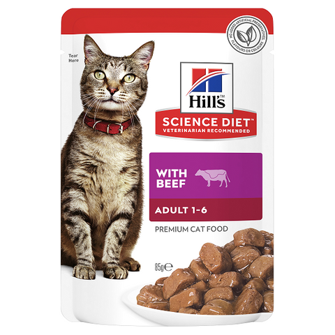 HILLS Adult Optimal Care Beef Cat Food pouches 12x85g  (604147)
