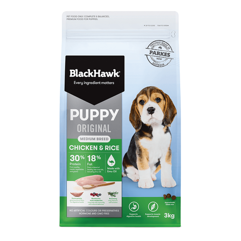 BLACKHAWK Puppy Med Breed Chicken/Rice 3kg