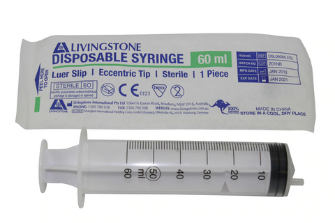 LIVINGSTONE Syringe 60ml Each   (Slip Eccentric)