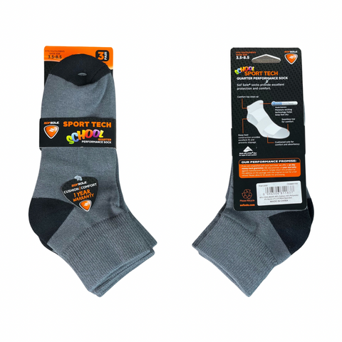 Sof Sole Qtr Coolmax Perform School Sock 3.5-8.5  3PK Grey