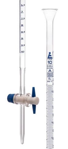 Burette glass PTFE s/c 10ml Cl. A blue