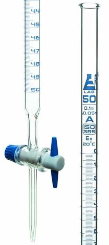 Burette glass PTFE s/c 50ml Cl. A blue