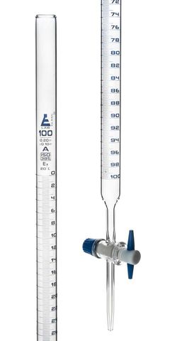 Burette glass PTFE s/c 100ml Cl. A blue