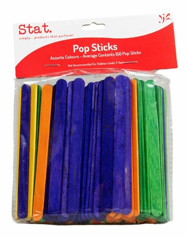 Craft popsticks assorted coloured pk150