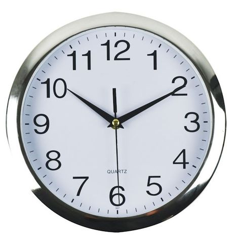 Clock white 26cm wall mount chrome trim