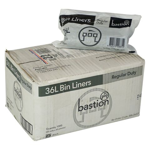 Bin liners regular duty 36lt black 20x50