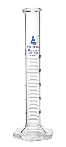 Measuring cylinder glass 25ml Cl.A blue