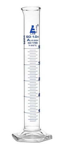 Measuring cylinder glass 50ml Cl.A blue