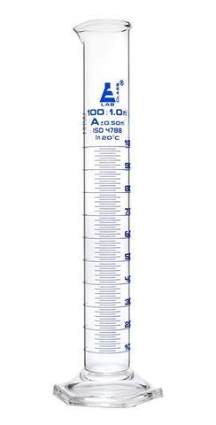 Measuring cylinder glass 100ml Cl.A blue