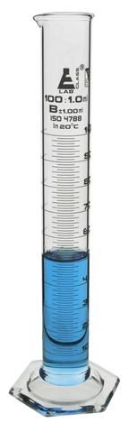 Measuring cylinder glass 100ml blue grad