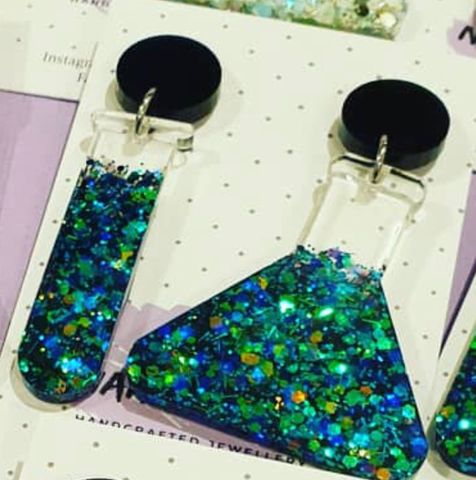 Dangle earrings sparkle blue and green